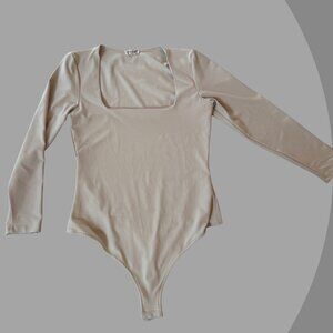 Free People Women's Beige Long Sleeve Body Suit, Size Small
